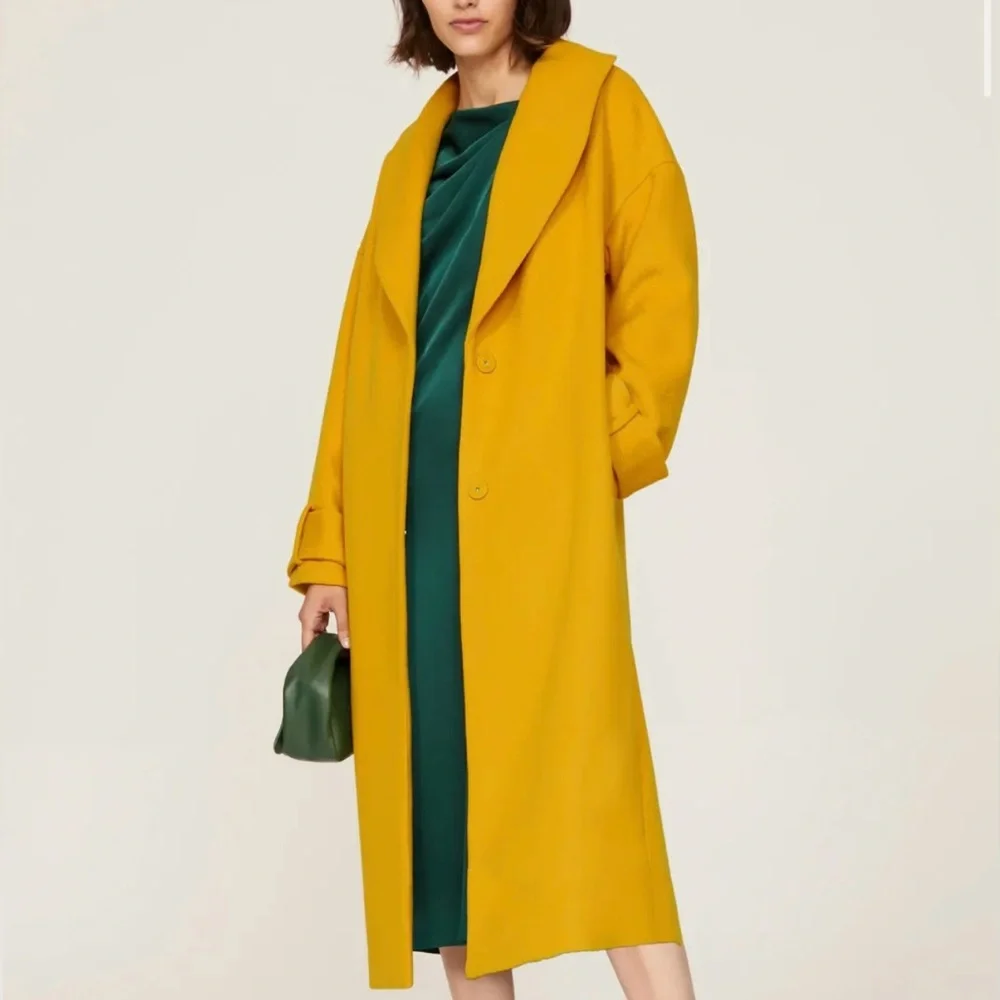 NWOT Marina Moscone × RTR Yellow Wool Blend Cocoon Coat - Picture 3 of 12